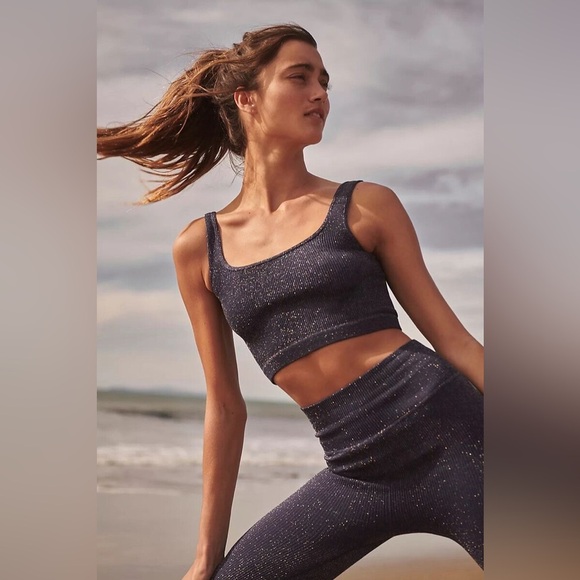 Free People Tops - free people happiness runs square neck lurex navy blue sparkle M/L NWT